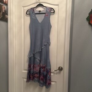 Komarov maxi dress L blue floral cruise wear for evening.  Lovely